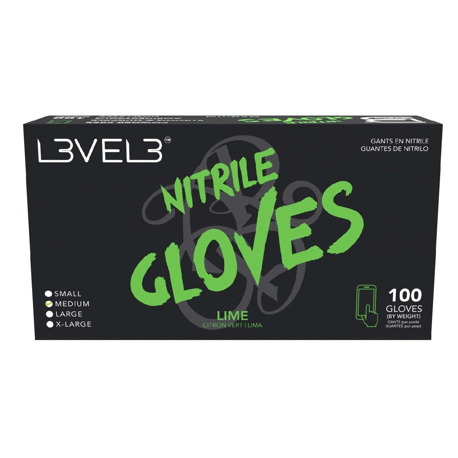L3Vel3 Nitrile Gloves Lime Medium 100 Piece